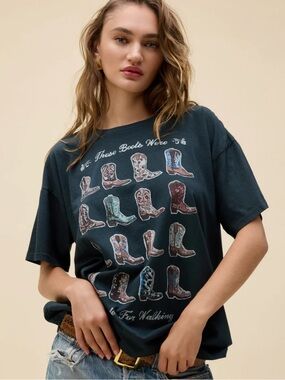 Daydreamer Black Graphic Short Sleeve Tee with Multi-Color Boot Print